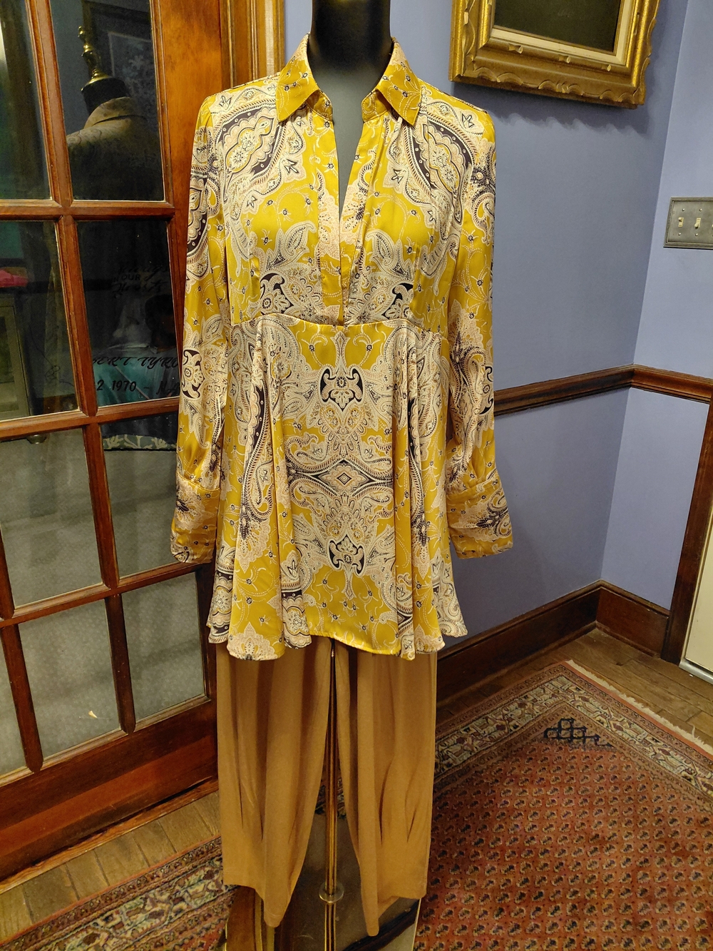 Free People Paisley Print Vneck Satin Top.
